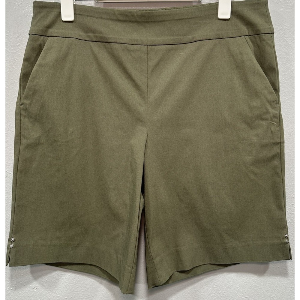 Allison Daley Bermuda Shorts Women's 14 Olive Green Tummy Control Bermuda Chino